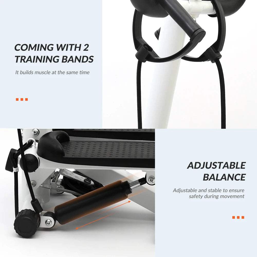 Exercise Stepper Machine Fitness Twist Stepper Stair Step with Handlebar LCD Monitor Resistance Bands Cardio Workout Home Gym