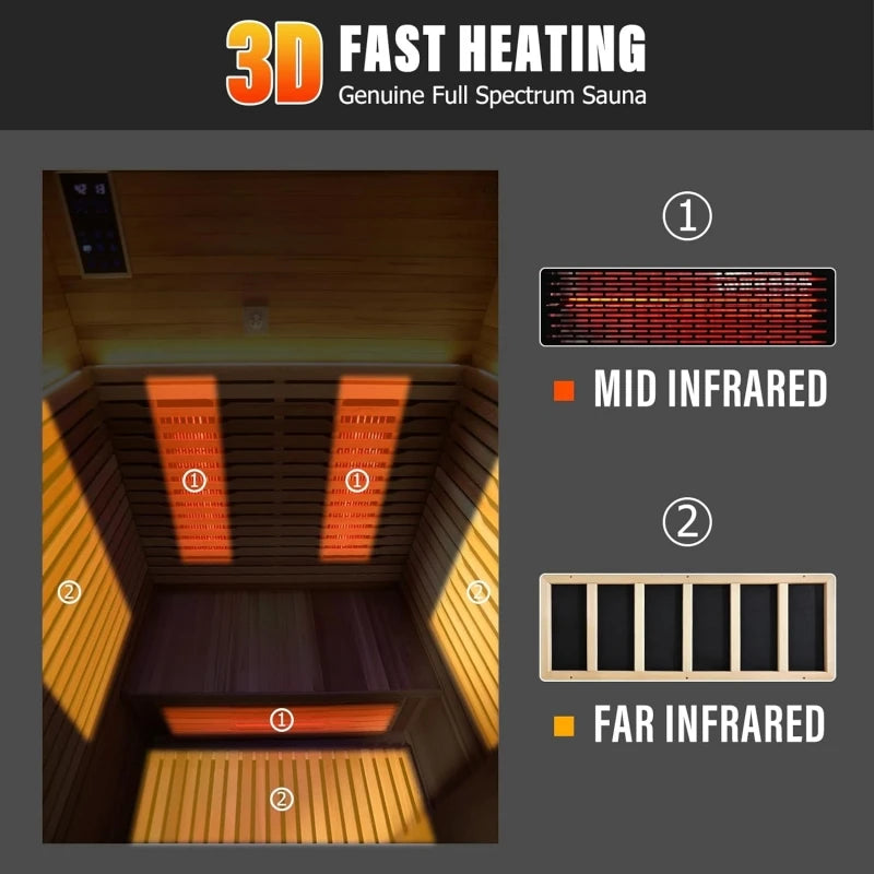 Two Person Infrared Sauna With WiFi Control Canadian Hemlock Wood