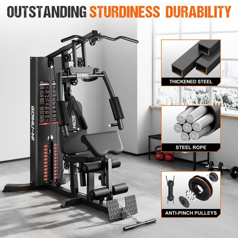 Gym, M1 Workout Station with 140LBS Weight Stack, Multifunctional Home Gym Equipment with Pulley System for Full Body Strength
