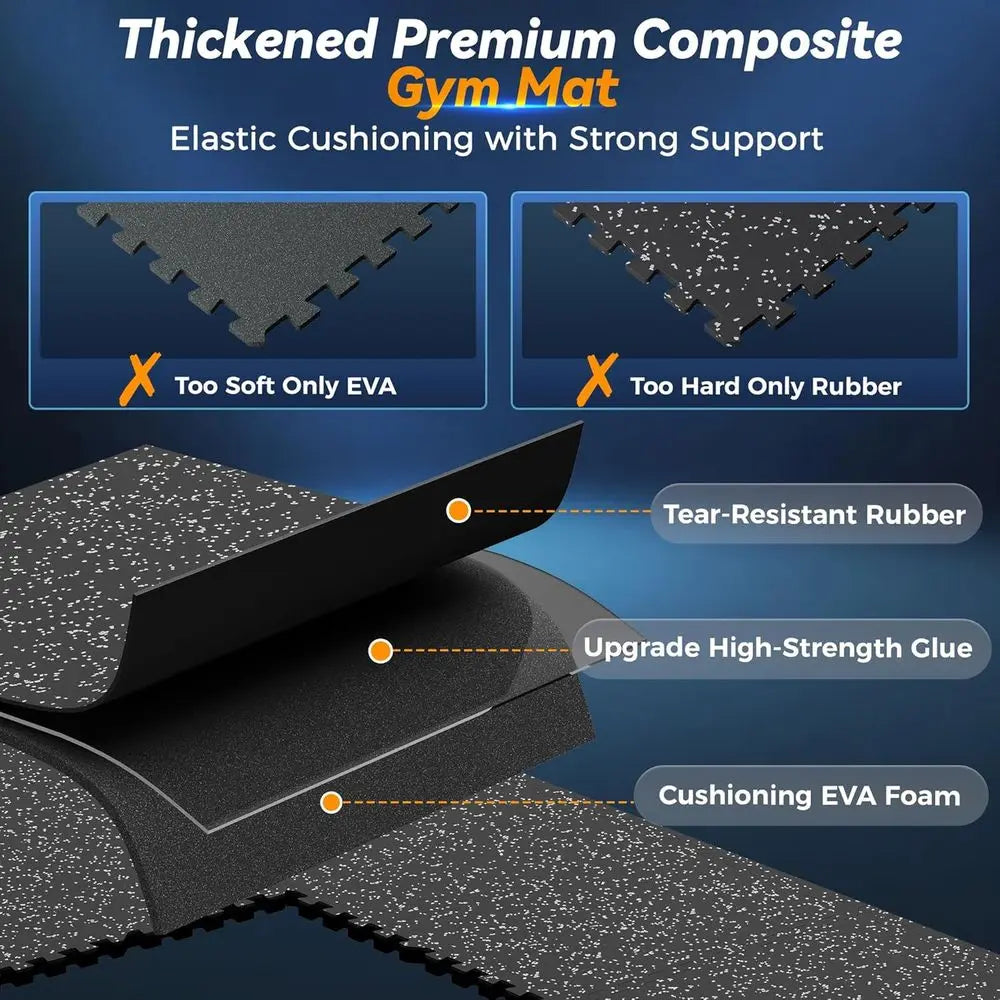 Thick Rubber Puzzle Mats for Gym Flooring, Home Workout, 12-Pack 48 Sq Ft, Black/Grey EVA Foam Tiles