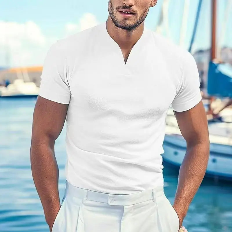 Men's Breathable Polyester V-Neck Tee for Fitness and Outdoor