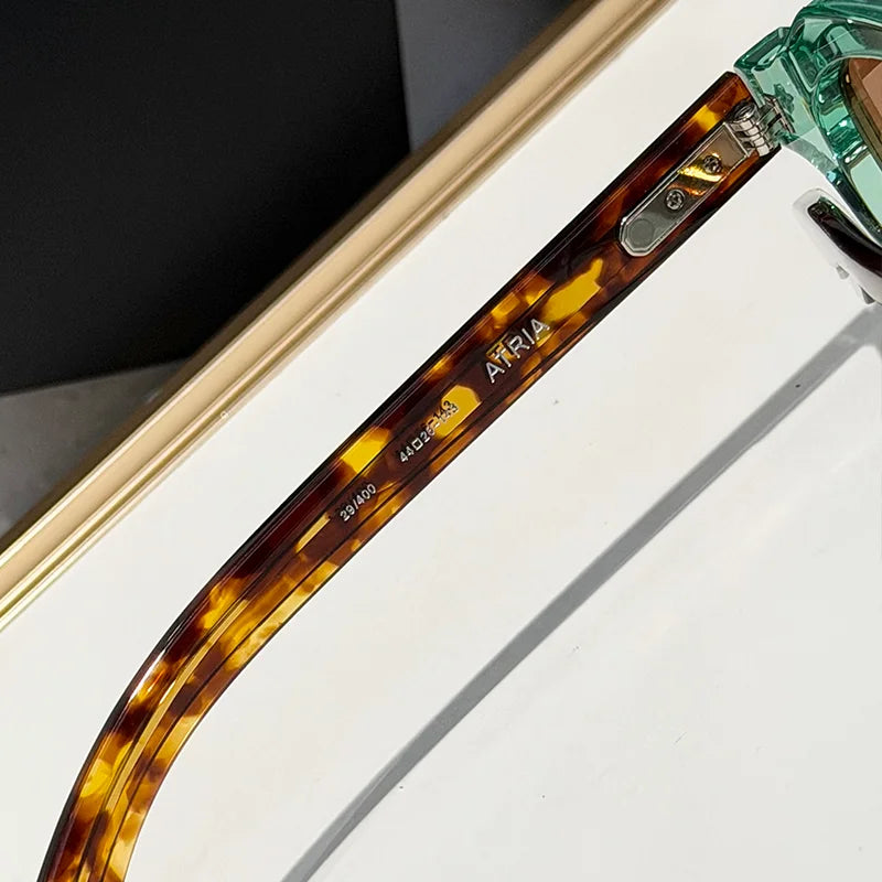 ATRIA Men's Vintage Crystal Green Special Shaped Sunglasses Designer Craft Niche Retro Thick Acetate Solar Glasses for Male