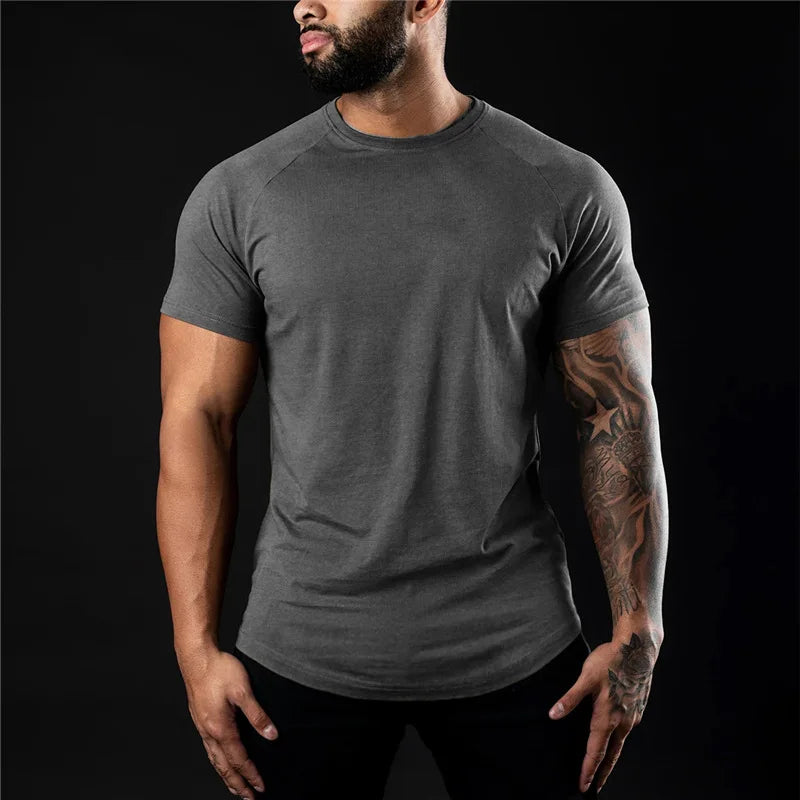 Plain Gym T Shirt For Men Summer Fitness Cotton Tee