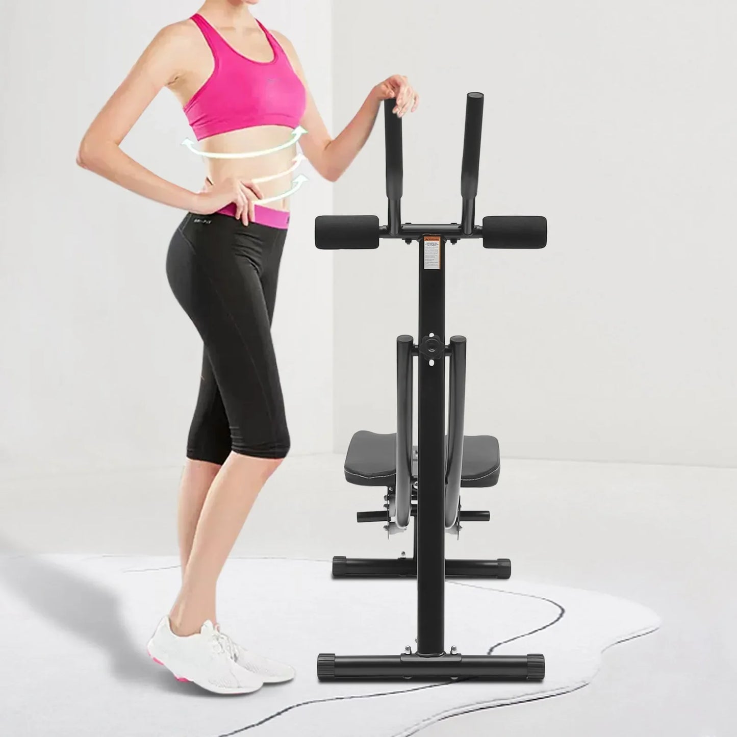Abdominal Crunch Coaster, Height Adjustable Ab Trainer Abdominal Whole w/ LCD Monitor & Six Silent Rollers, Body Workout Machine