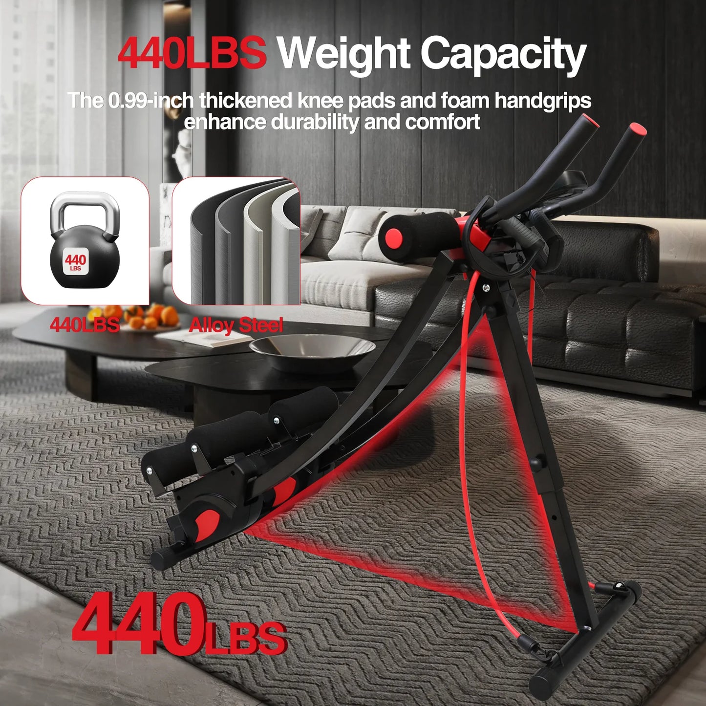 Foldable Abdominal Trainer Machine For Home Fitness With Resistance Bands