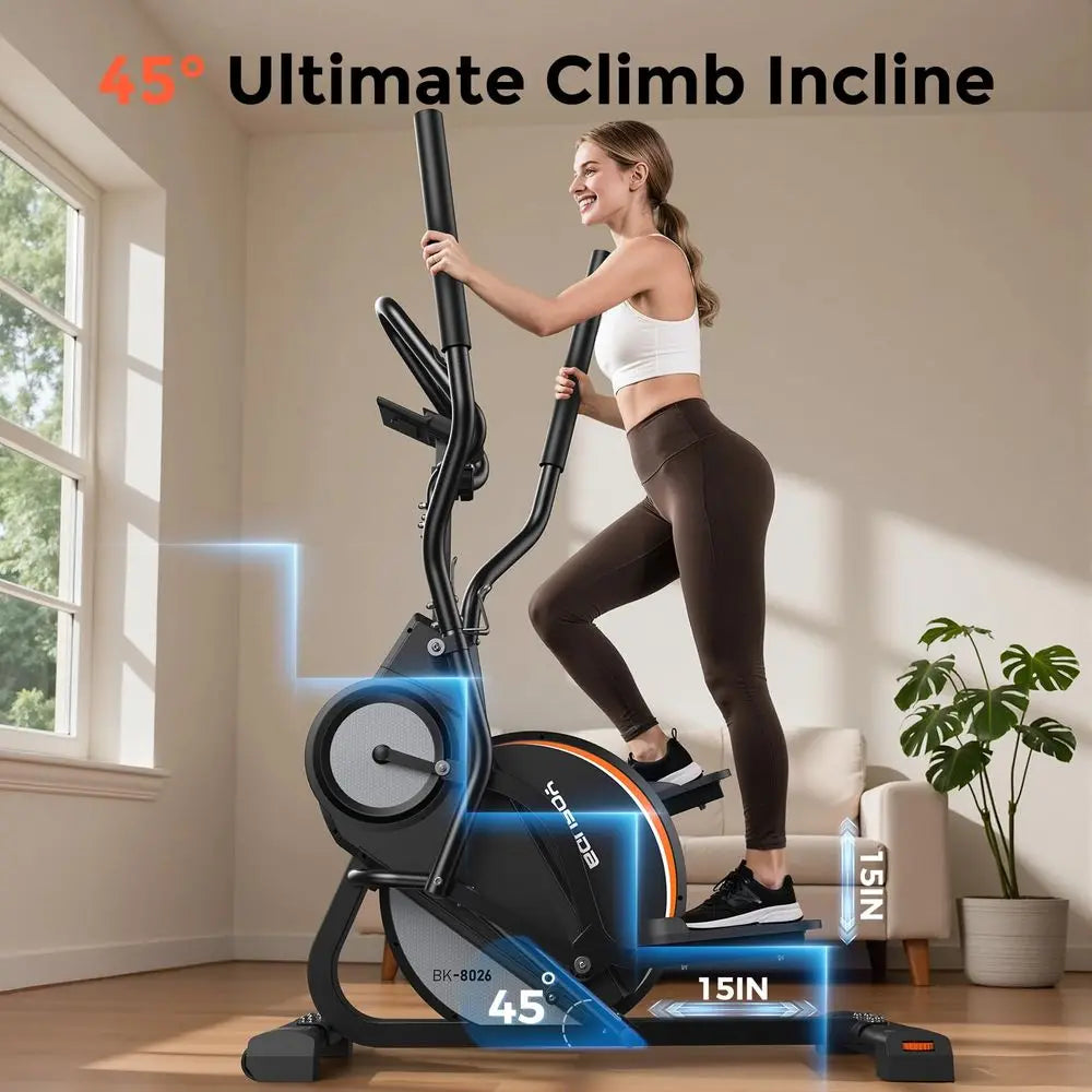 Elliptical Exercise Machine, Compact 3in1 Elliptical Cardio Climber Stair Stepper Elliptical for Home with 45Incline, 15.5IN St