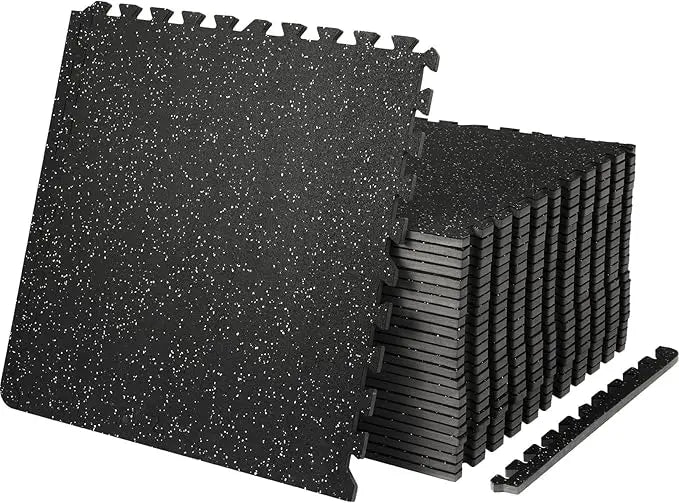 0.56Inch 100sq.ft 25 Tiles Gym Flooring Rubber Top EVA Foam Interlocking Puzzle Workout Mats Black Gray