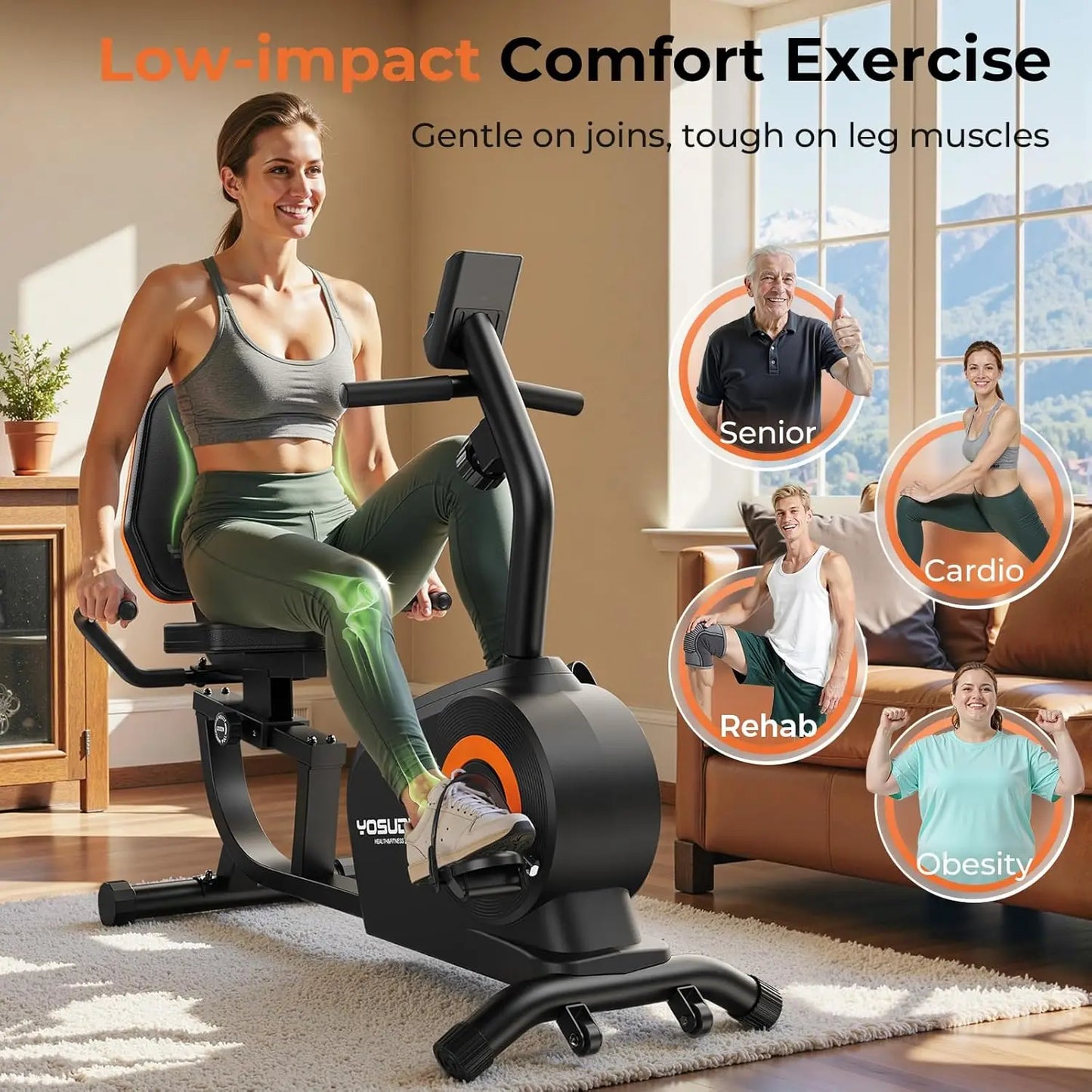 YOSUDA Recumbent Exercise Bike with Adjustable Seat and LCD Monitor