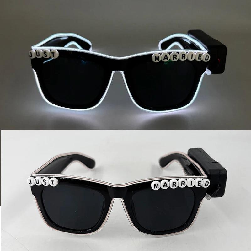 Glowing Just Married Glasses LED Heart Sunglasses Romantic Eyewear for Wedding Couple Lovers Bridal Party