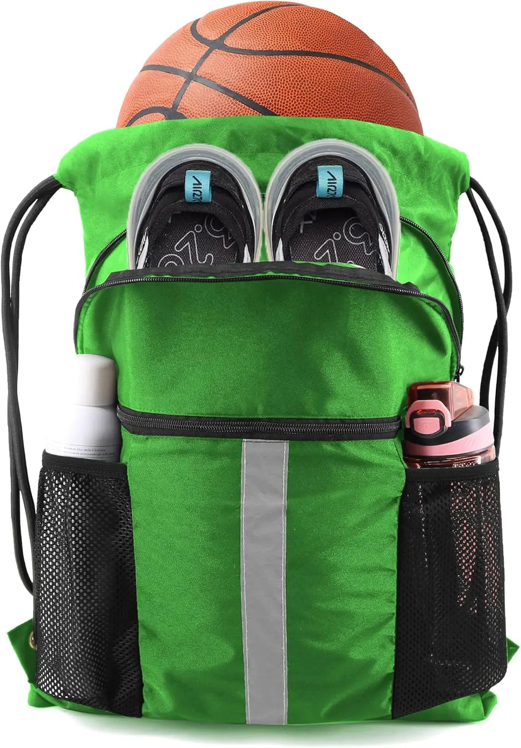 Drawstring Backpack with Shoe Compartment X-Large Black Gym Sports Cinch Bag