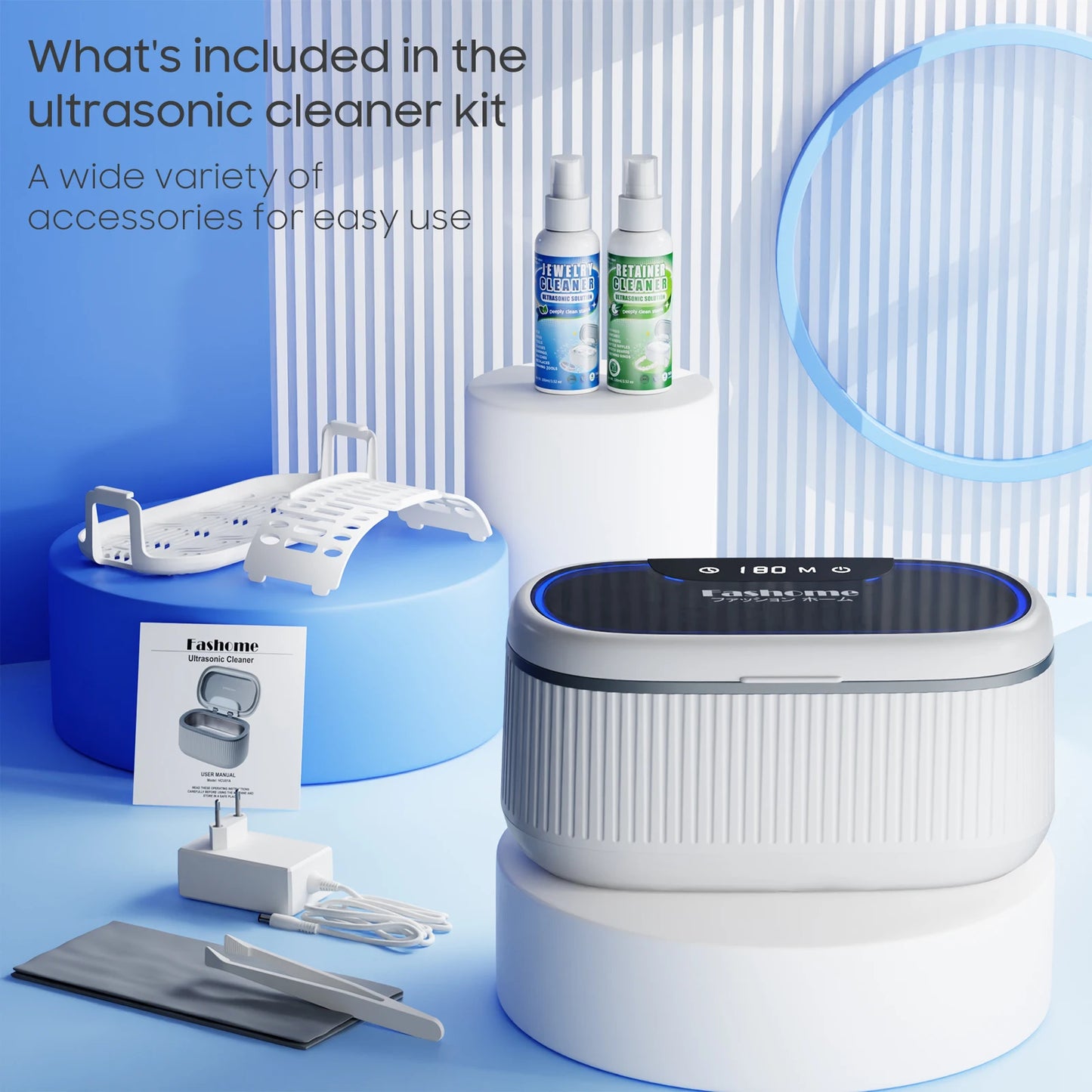 550ml Ultrasonic Cleaner, 45kHz Portable Jewelry Glasses Cleaning Machine, Deep Cleaning Ultrasound Appliance With 100ml Cleaning Solution, 5 Timer, 3 Power Levels, Degas Mode