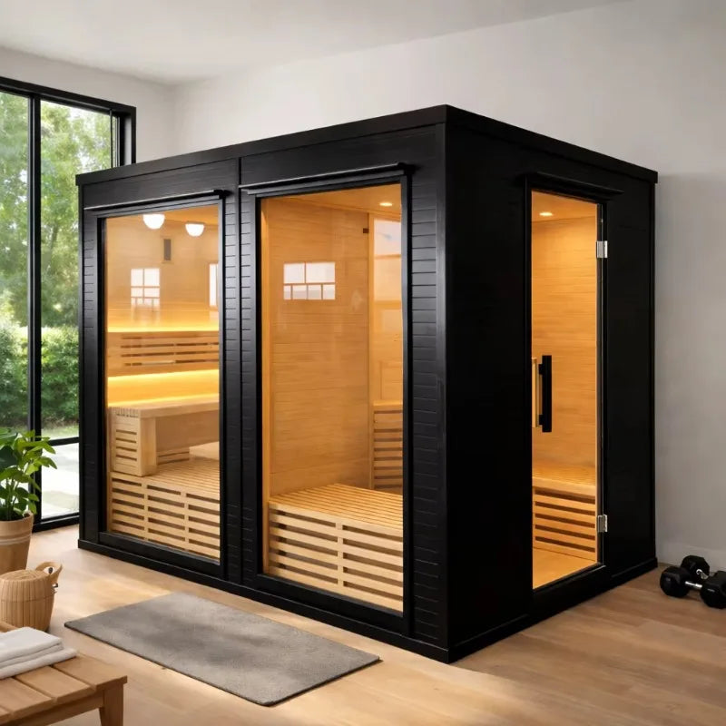 Customizable Large 10 Person Commercial Sauna Hemlock Wood Steam Sauna Room with Dual Heaters for Gym and Resort