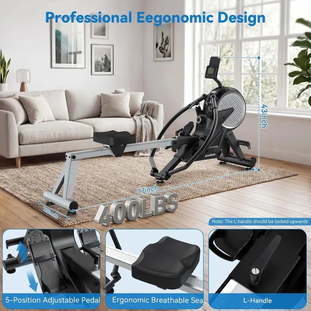 Rowing Machines for Home, Dual Wind amp Magnetic Resistance, Foldable Row Machine 400 LB Weight Capacity, 14 Levels Resistance