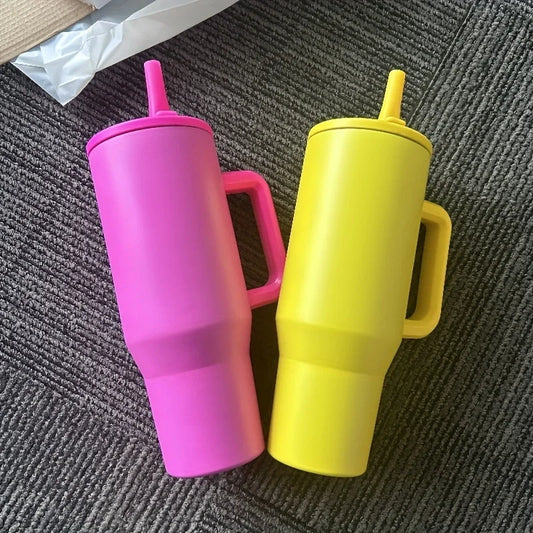 16pcs USA WAREHOUSE Sublimation 40oz Vacuum Insulated Travel Sports Tumbler For Hot And Iced Drinks Perfect For Outdoor 40oz Macaron Blank Sublimation Leak Proof Tumbler Bottle Water Bottle With Flip Straw