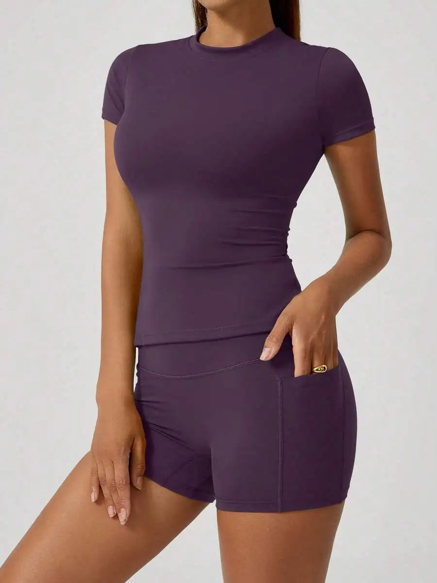 Women's Sweet Sports Set High Waist Tummy Control Shorts