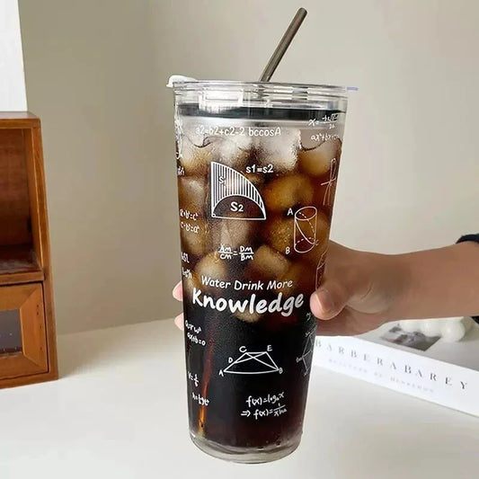 1000ML Glass Water Cup Large Capacity Temperature Resistant Drinking Cup For Girls With Lid and Straw Milk Juice Coffee Mug