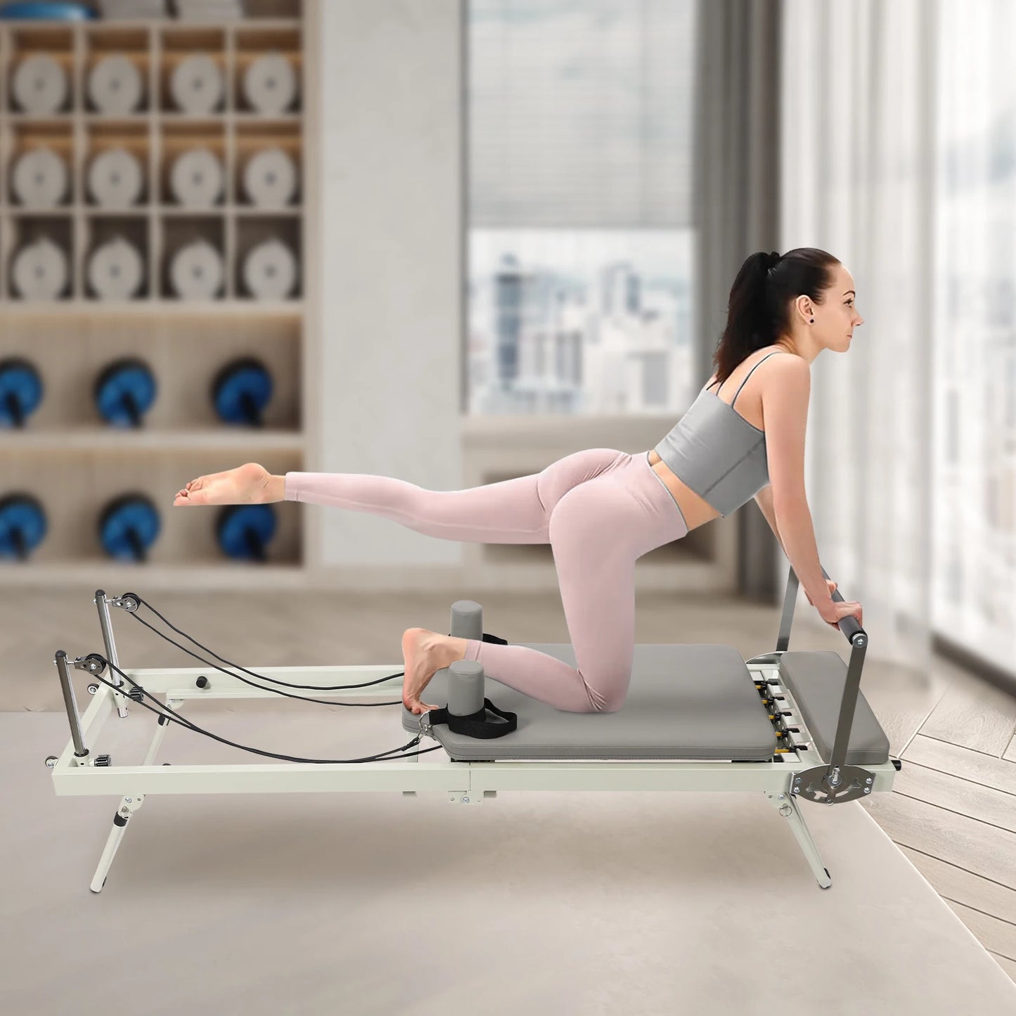 Pilates Reformer Foldable Machine With Dual Resistance Springs And Cords