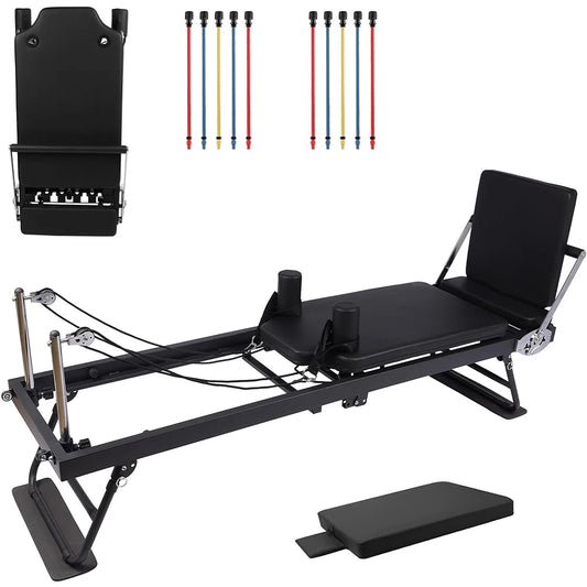 HiMISS Foldable Reformer Pilates Machine With Adjustable Heights Springs