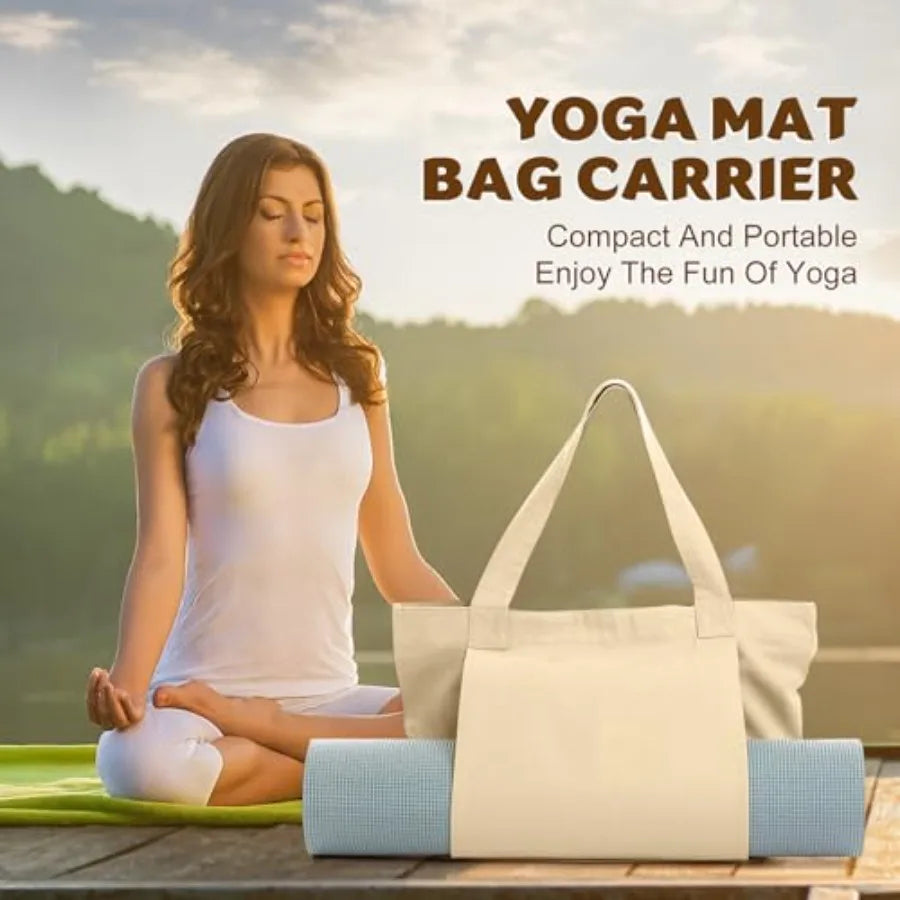 Yoga Mat Carrier, Gym Bag With Yoga Mat Holder, Women Canvas Tote With Shoulder Strap For Pilates, Travel, Office, Sports, Work