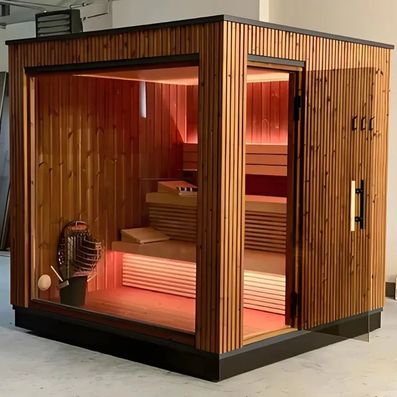 Custom Outdoor Traditional Wet Steam Panoramic Electric Heating Furnace Steam Shower Sauna Room Customized