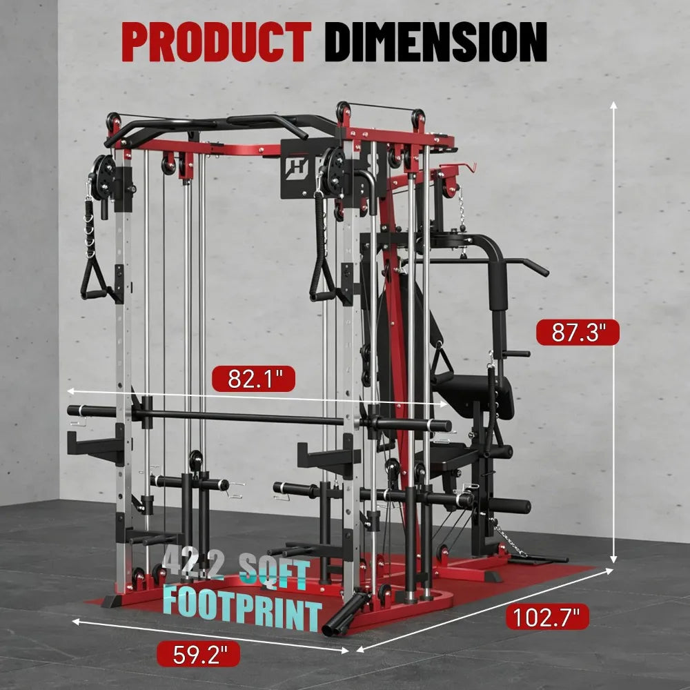 All in One Home Gym System Workout Station, Multi-Function Smithe Machine Power Cage with Cable Crossover System,, Customized