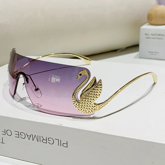 New Fashion Women Oversized Rimless Sunglasses Luxury Brand Swan Shaped Sun Glasses Trendy Large Frame Sun Glasses UV400
