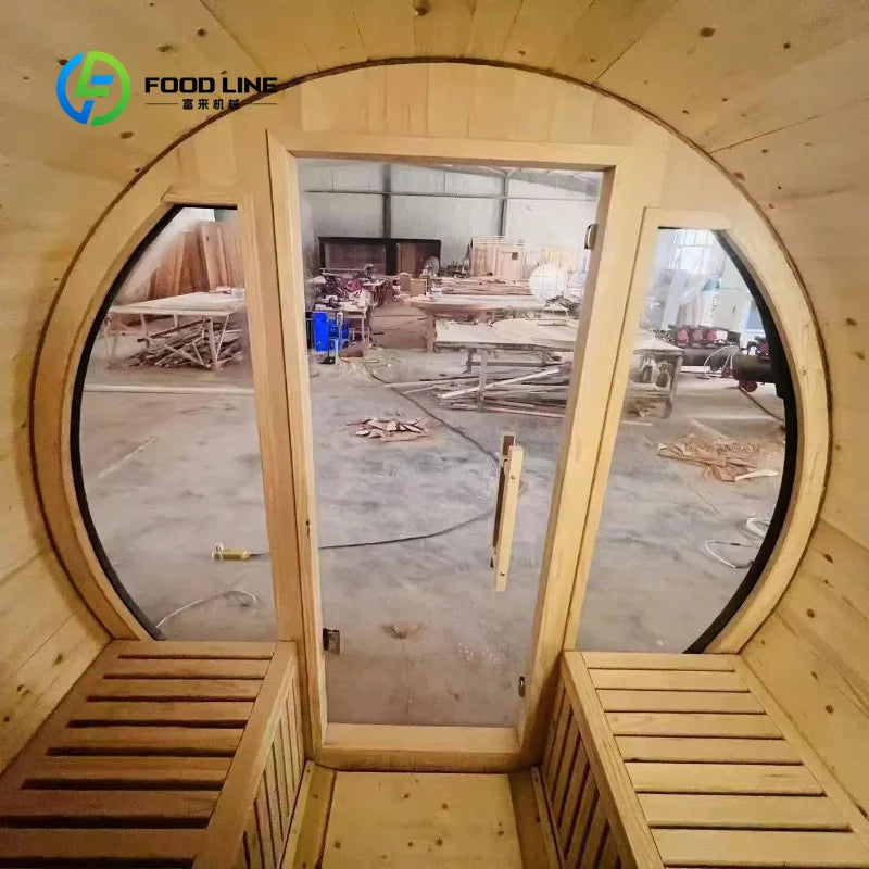 Customized Sauna Wood Burning with Half Glass Wall Offering Home Spa Comfort Outdoor 2 Person Wooden Outdoor Sauna