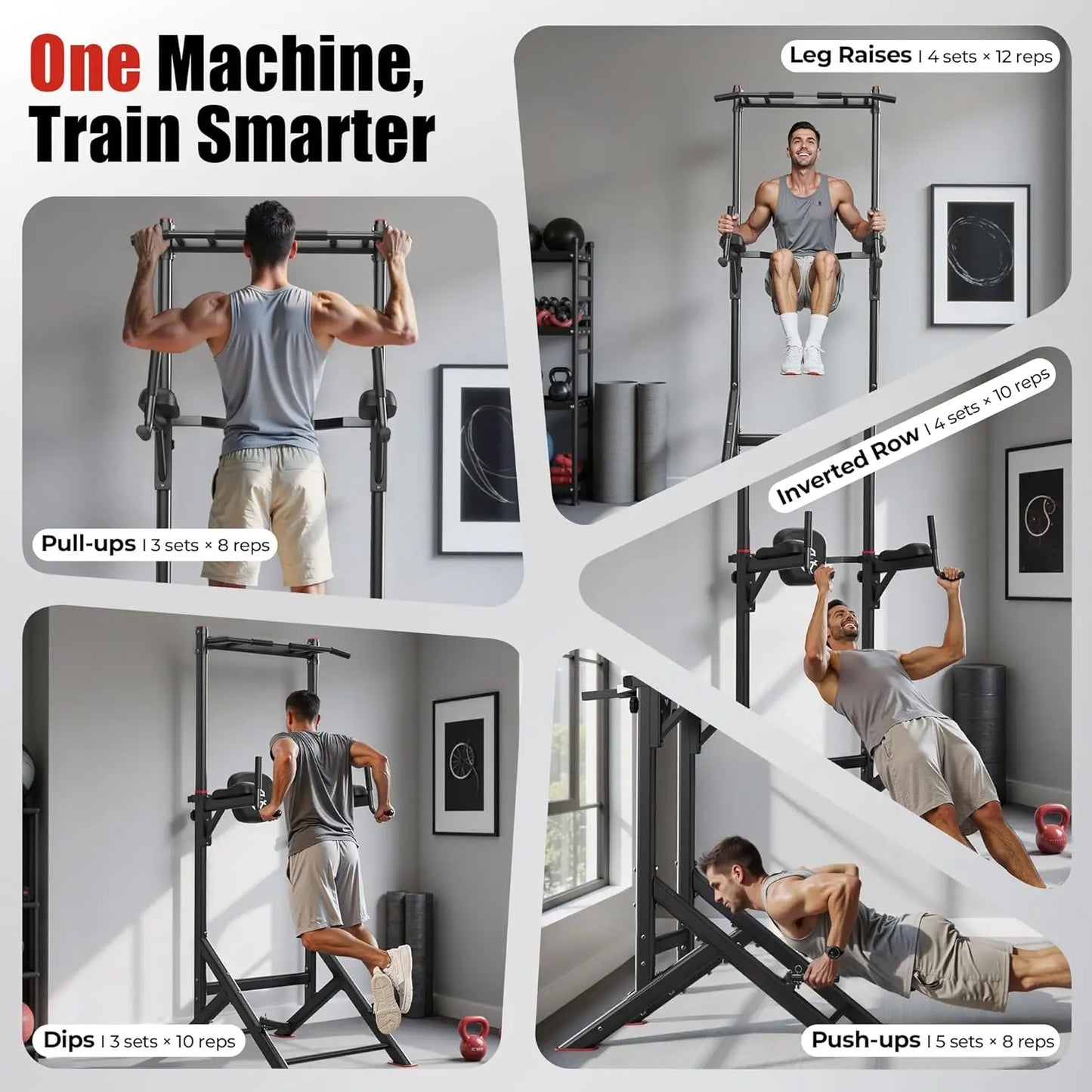 Sportsroyals Power Tower Pull Up Bar Station, 450LBS Stable Pull Up Dip Station for Home Gym Strength Training Equipment