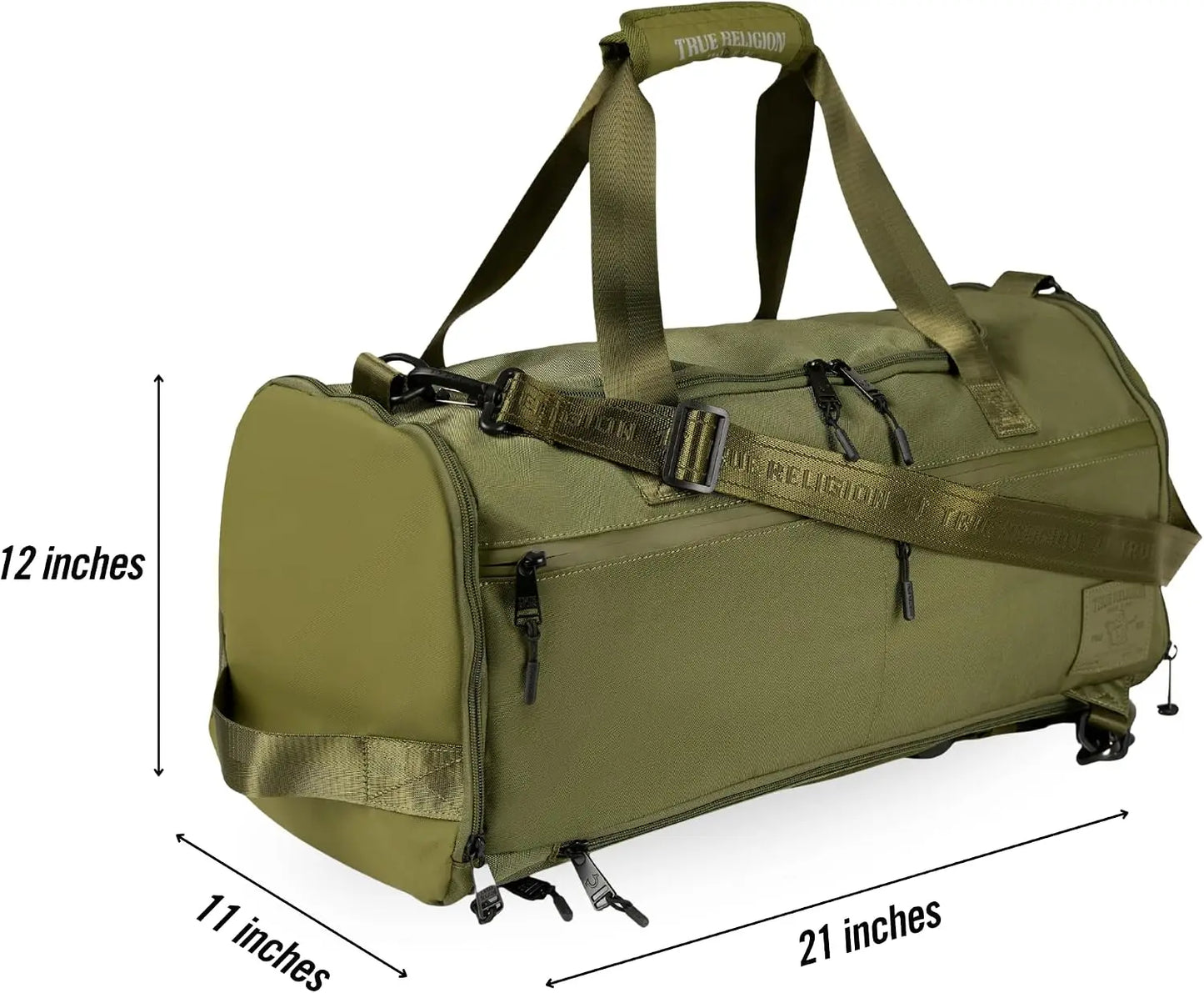 True Religion Duffle Backpack for Travel, Convertible Duffel Gym Bag | Shoe Compartment, 16" Laptop Sleeve Storage , Convertible duffle-to-backpack, Duffle Bag for Men, adjustable shoulder strap.