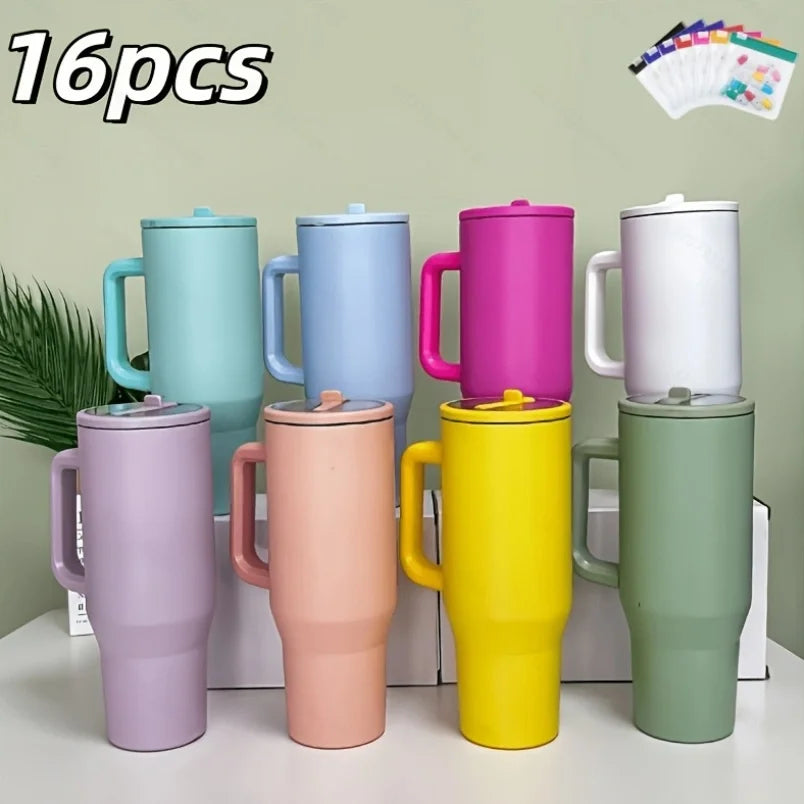 16pcs USA WAREHOUSE Sublimation 40oz Vacuum Insulated Travel Sports Tumbler For Hot And Iced Drinks Perfect For Outdoor 40oz Macaron Blank Sublimation Leak Proof Tumbler Bottle Water Bottle With Flip Straw