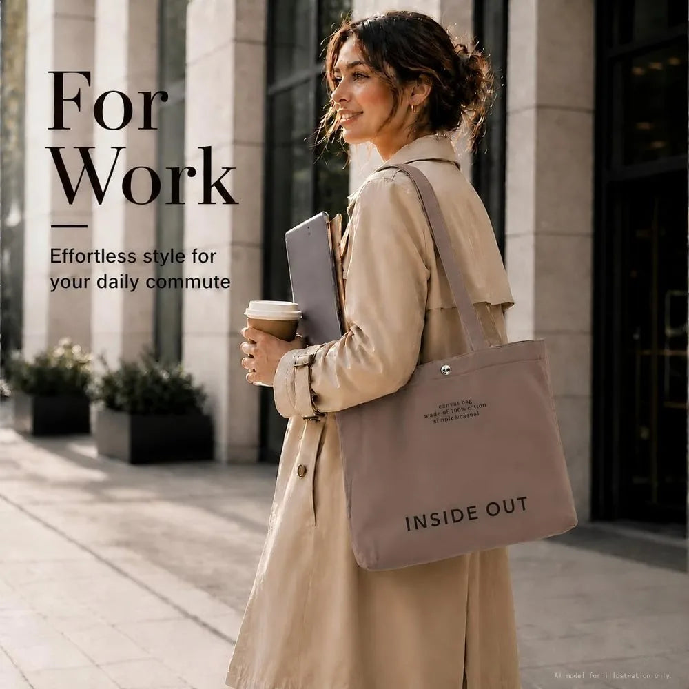 Women's Large Canvas Tote Reversible Commuter Bag with Adjustable Strap Crossbody Hand-Carry Shoulder Bag with Matching Coin Purse for Travel And Casual Use