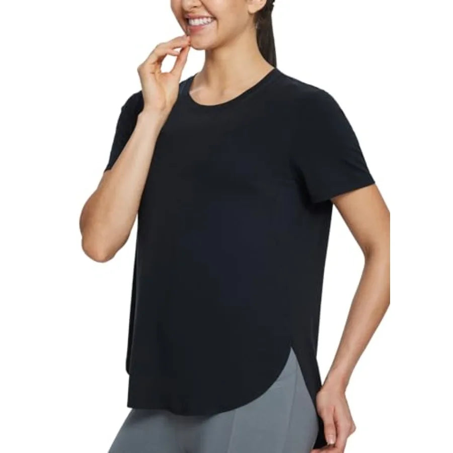 Women's Short Sleeve Workout Shirts Tops Athletic Yoga Running Shirts Loose Fit with Side Slits Quick Dry T-Shirts