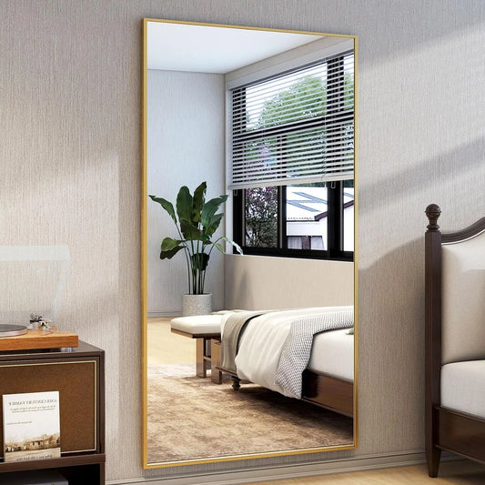 Full Length Mirror with Stand 34"x76" Full Body Mirror Floor Mirror Standing Hanging or Leaning Wall, Wall Mirror with Stand Alu