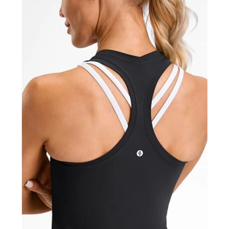 SANTINY Workout Tank Tops for Women Racerback Yoga Gym Tennis Running Athletic Tops Scoop Neck Tight Sleeveless Shirts