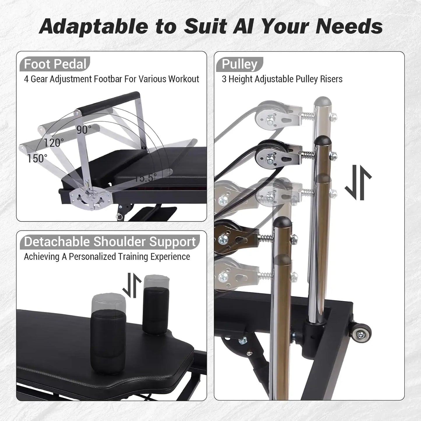 HiMISS Foldable Reformer Pilates Machine With Adjustable Heights Springs
