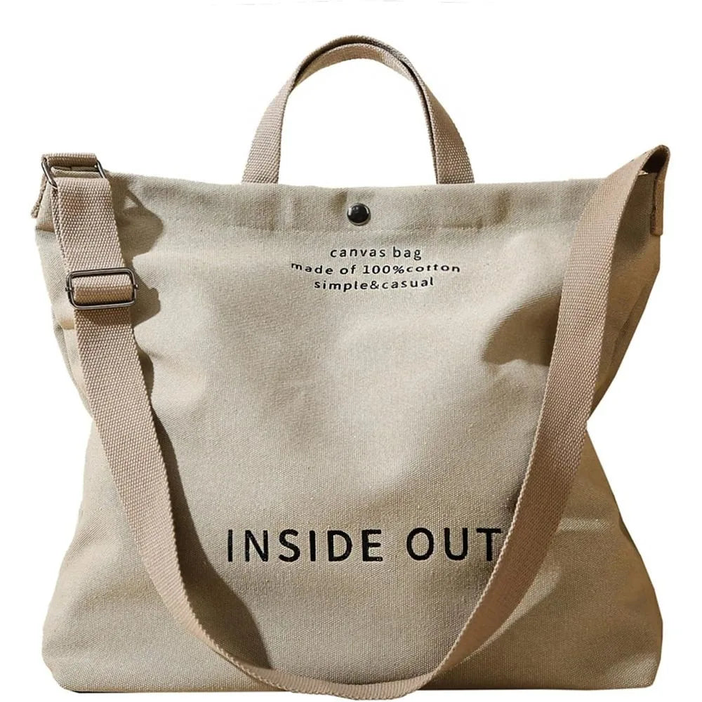 Women's Large Canvas Tote Reversible Commuter Bag with Adjustable Strap Crossbody Hand-Carry Shoulder Bag with Matching Coin Purse for Travel And Casual Use