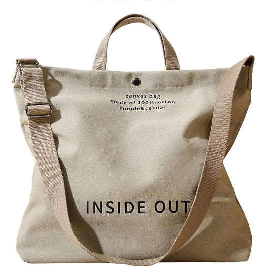 Women's Large Canvas Tote Reversible Commuter Bag with Adjustable Strap Crossbody Hand-Carry Shoulder Bag with Matching Coin Purse for Travel And Casual Use
