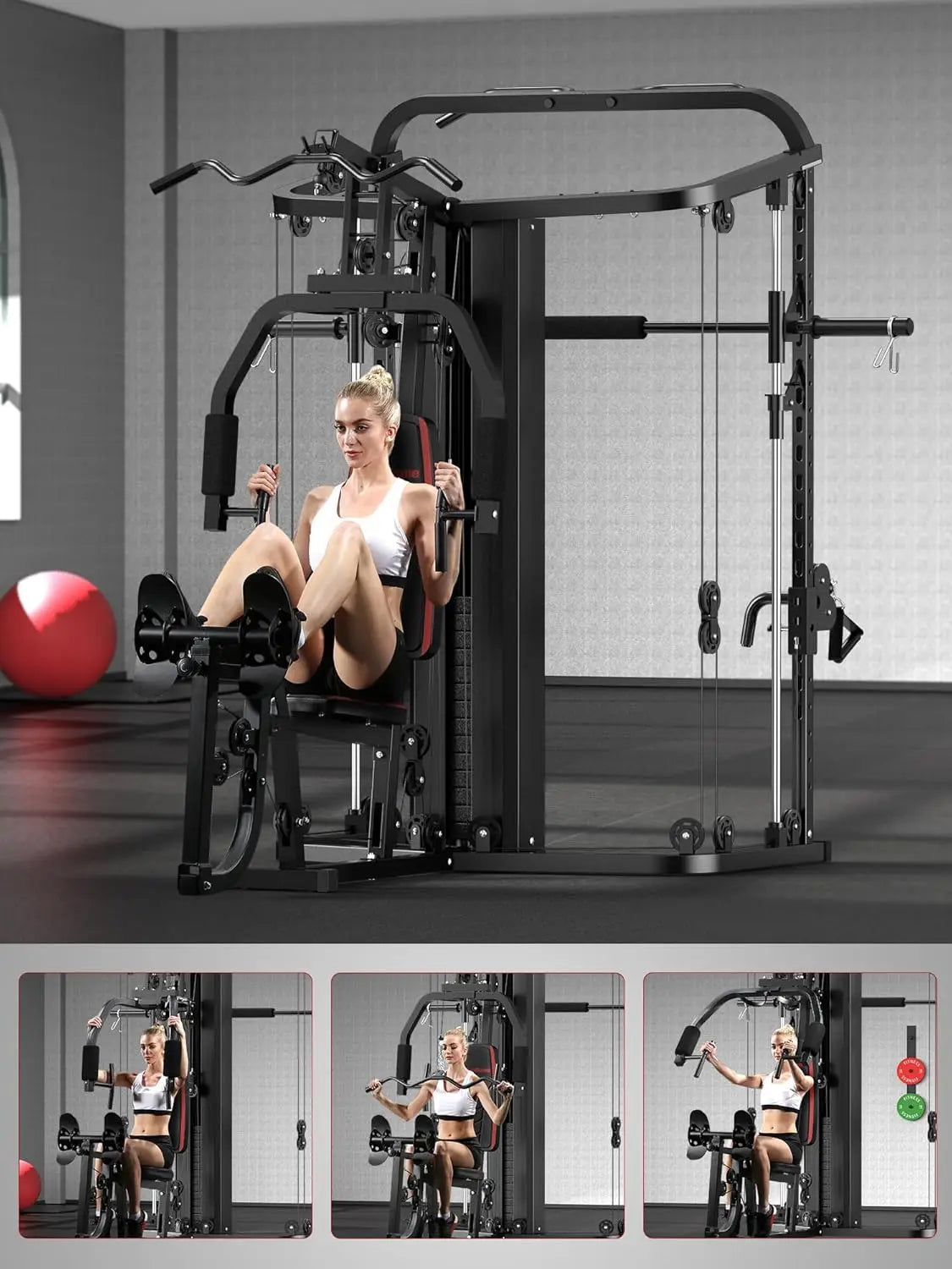 Home Gym Smith Machine with 138LB Weight Stack, Leg Press & LAT Station for Full Body Workouts