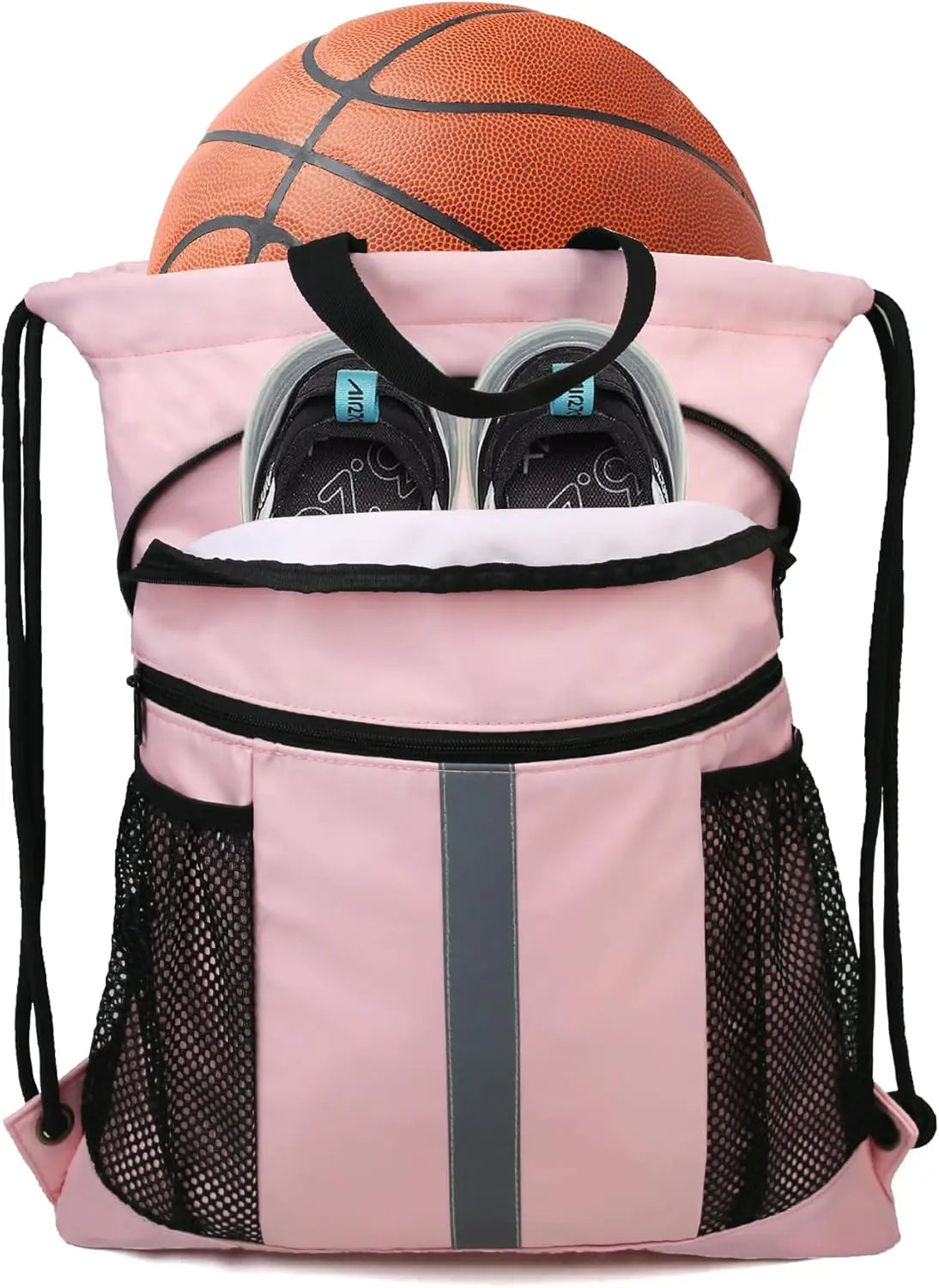 Drawstring Backpack with Shoe Compartment X-Large Black Gym Sports Cinch Bag