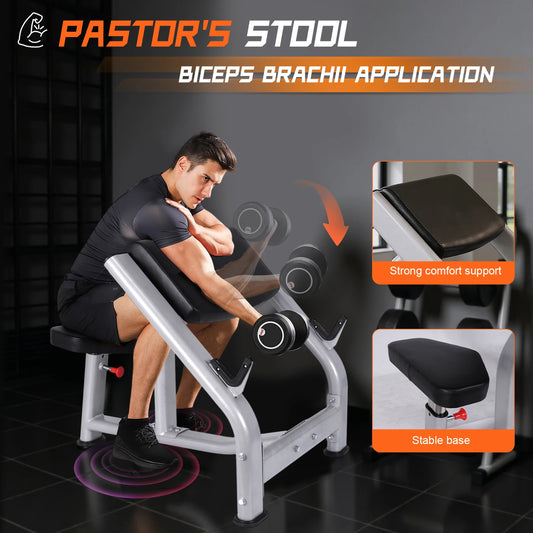 Seated Isolated Barbell Dumbbell Biceps Station with Adjustable Seat Fitness Equipment for Home Gym Strength Training