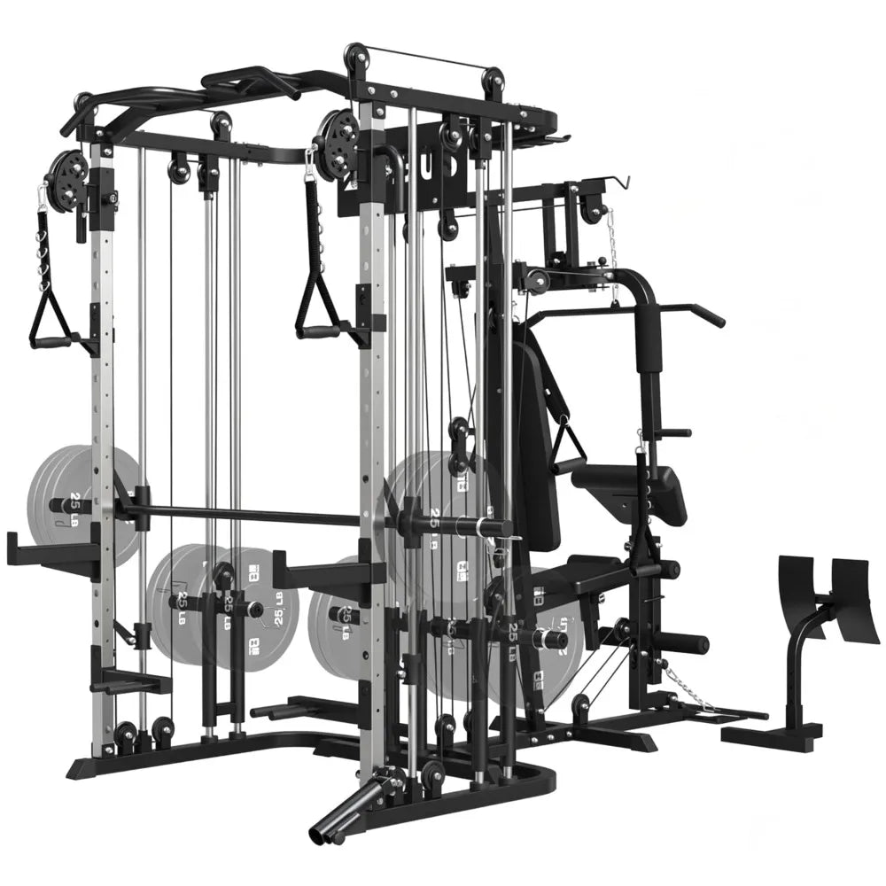 All in One Home Gym System Workout Station, Multi-Function Smithe Machine Power Cage with Cable Crossover System,, Customized