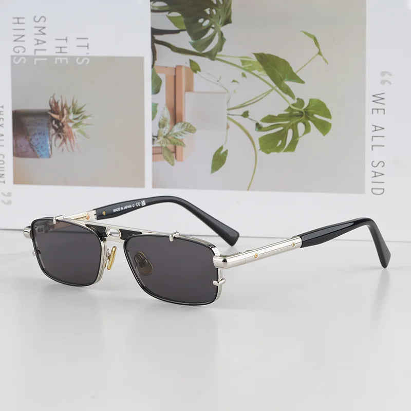 Vintage Craft Square Tortoise Sliver Pilot Sunglasses for Men Light Luxury Top Quality Double Bridge Alloy Soalr Glasses