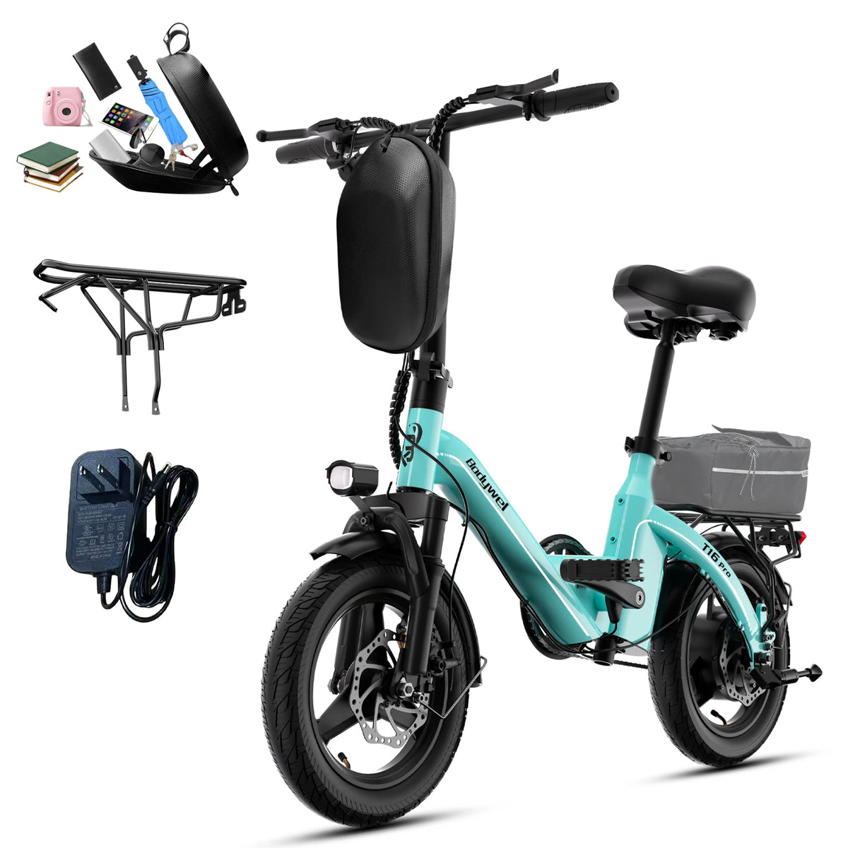 Folding Electric Bike 400W for Adults, Bodywel T16pro 36V 10Ah Long Range 30 Miles Commuter E-Bicycle, Compact Foldable ebike Dual Disc Brakes for Teens US stock