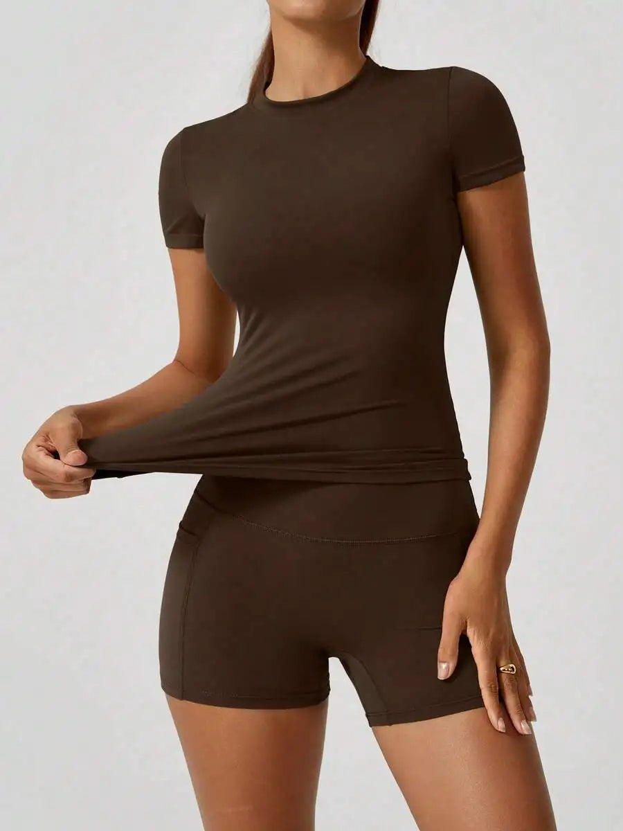 Women's Sweet Sports Set High Waist Tummy Control Shorts