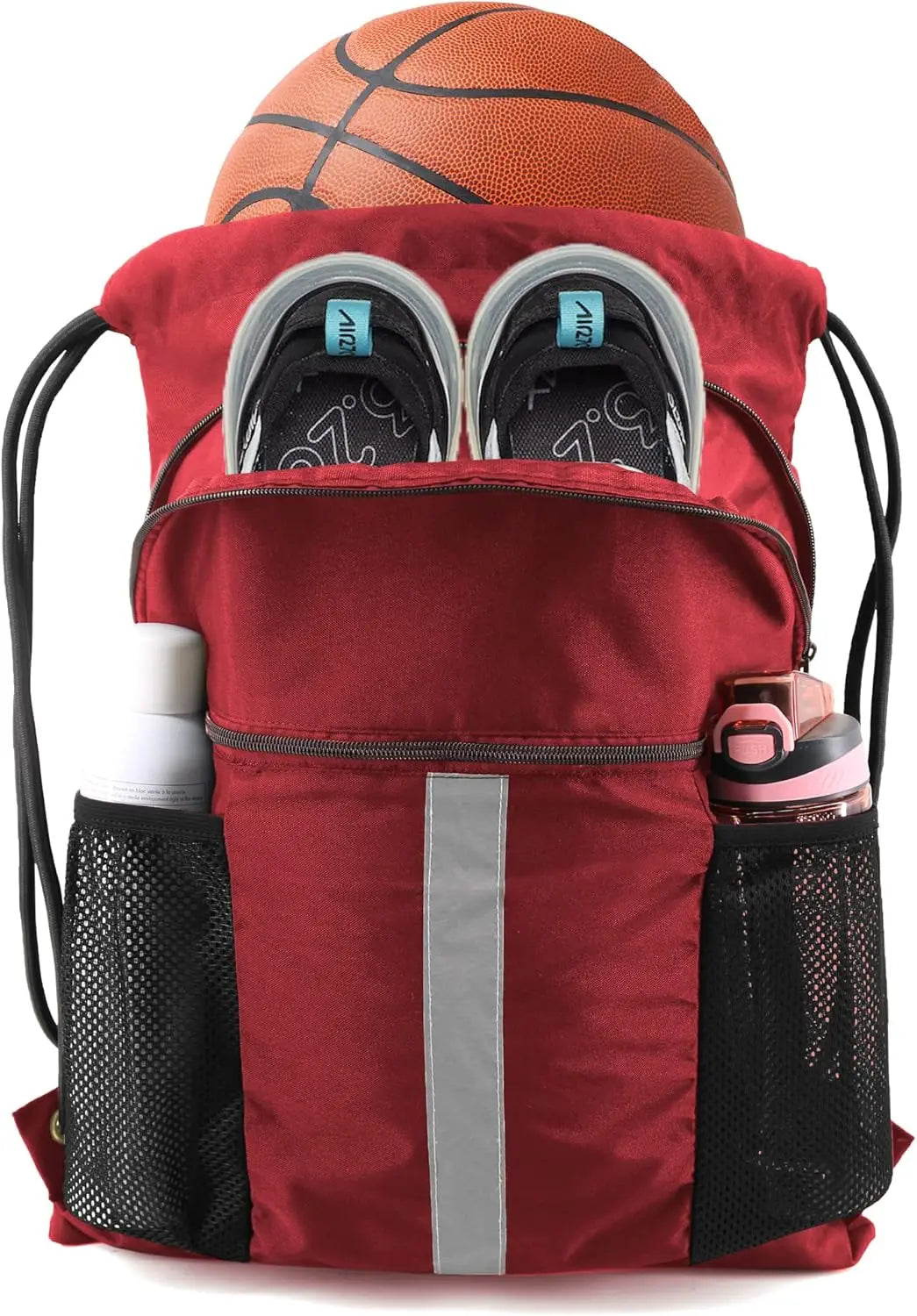 Drawstring Backpack with Shoe Compartment X-Large Black Gym Sports Cinch Bag