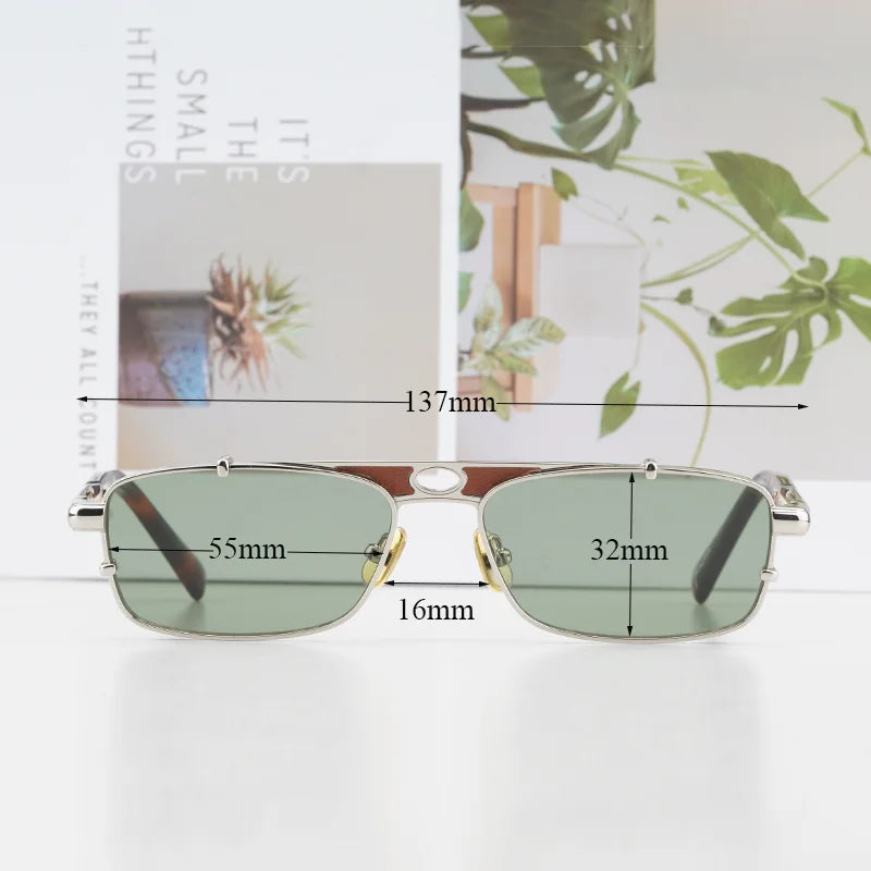 Vintage Craft Square Tortoise Sliver Pilot Sunglasses for Men Light Luxury Top Quality Double Bridge Alloy Soalr Glasses