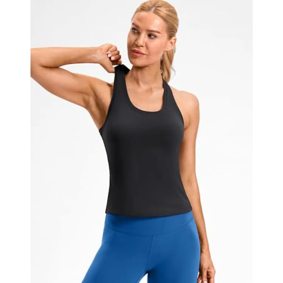 SANTINY Workout Tank Tops for Women Racerback Yoga Gym Tennis Running Athletic Tops Scoop Neck Tight Sleeveless Shirts