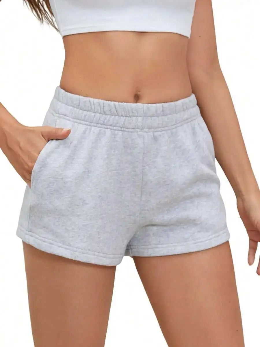 Womens High Waist Elastic Sweat Shorts With Pockets Casual Lounge Running Yoga Shorts