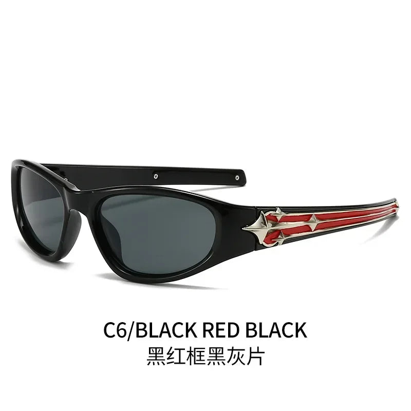 Y2K Fashion Cat Eye Sunglasses Women Men Luxury Brand Design Sun Glasses Popular Punk Hip Hop Rivet Star Eyeglasses Shades UV400