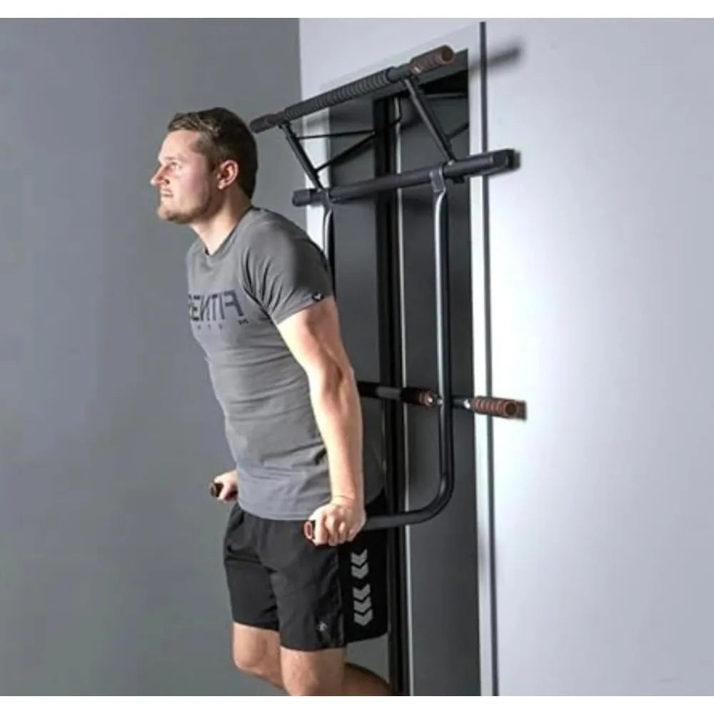 Folding Door Pullup Bar and Dip Bar Station - NO WOBBLE, Home Gym, Easy Storage, Power Tower Dip Station and Pull-up
